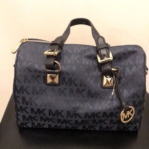 Michael Kors Navy Blue MK Logo Satchel With Feet. Strap Inside NWT